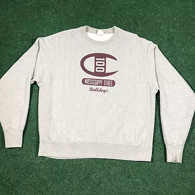 Mississippi State Bulldogs Champion Reverse Weave Sweatshirt Sweater Large Gray • $37.88