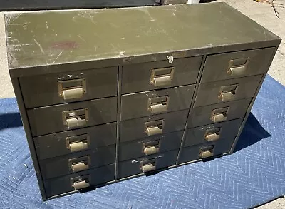 Vintage Green Industrial 15 Drawer Cleveland Metal Cabinet With Key • $325