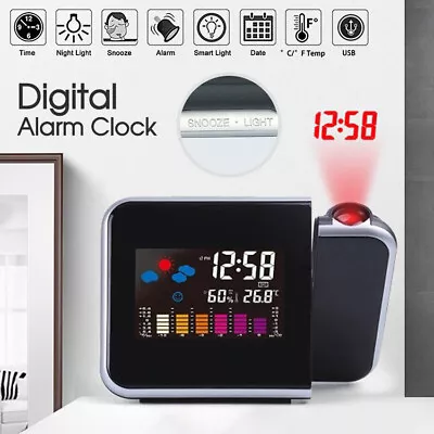 Smart Digital LED Projection Alarm Clock Temperature Time Projector LCD Display • $12.59