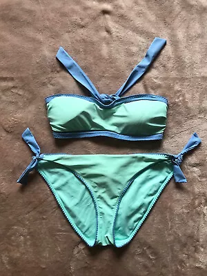Assessorize Mint Green/Blue Slight Padded 2 Piece Tie Up Bikini 16/18 VGC • £8