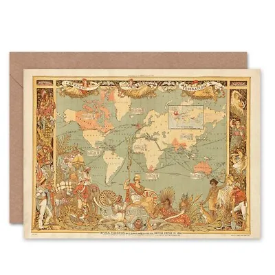 Maps British Empire 1886 Imperial Illustrated People World Blank Greeting Card • £4.42