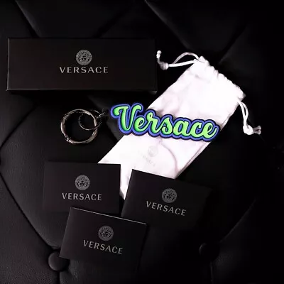 NEW $225 VERSACE Neon Green & Blue SPORTY VARSITY LOGO Silicone KEYCHAIN Bag Fob • $125