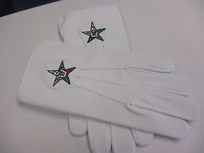 Eastern Star OES Masonic Lodge Freemasons Cotton White Gloves Embroidered  • $9.50