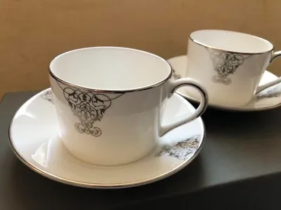 Wedgwood Vera Wang Imperial Scroll Cup Saucer Pair Set • $157.32