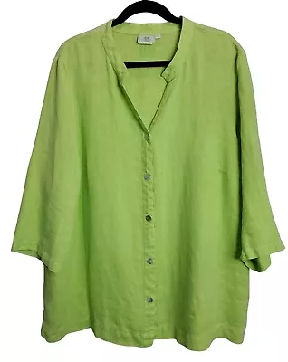Hot Cotton By Marc Ware Womens 1X Green 3/4 Sleeve Linen Cotton Tunic Top Shirt • $25