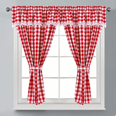 Kitchen Curtain Window Curtain Set Rod Pocket Pencil P Attached Valance Tiebacks • £21.95