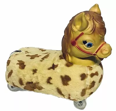 Vintage 1950's / 60's Rubber Face Horse Ride On Plush Toy On Wheels Pony Horse • $93.74