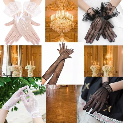 £6.39 • Buy Ladies Gloves Fingerless Lace Mesh Fishnet Satin Long Fancy Dress Long Short UK