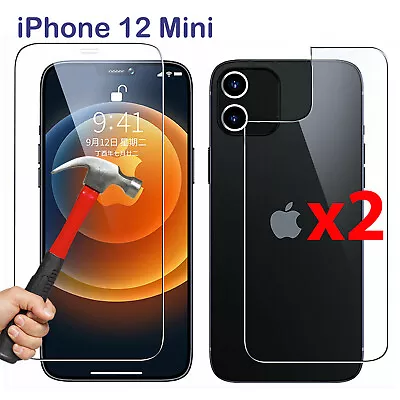 $10.99 • Buy X2 Tempered Glass Screen Protector For Apple IPhone 12 Mini Front And Film Back