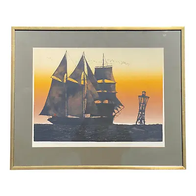 Elton Bennett (1910-1974) “The Tall Ship” Signed Nautical Silkscreen • $459