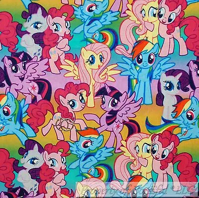 BonEful FABRIC FQ Cotton Quilt Rainbow Pink MY LITTLE PONY Horse Girl Dress Star • £5.11