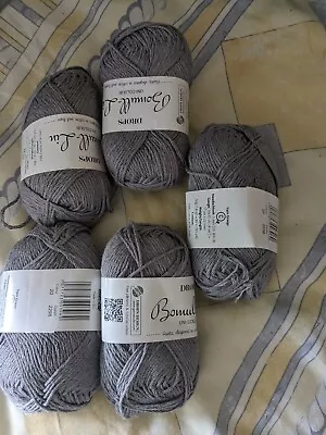 DROPS Bomull-Lin Wool Yarn Cotton Linen Aran Knitting Crochet Grey (5X50g Lot) • £7.50