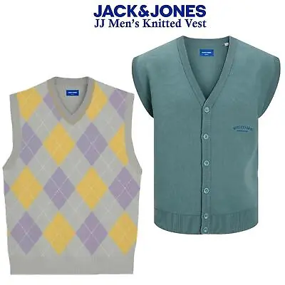 Jack & Jones Men's Knitted Vest V-neck Sleeveless Bodywarmer Sweater Cardigan • £14.99