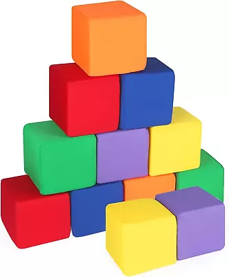Toddler Foam Blocks 12 PCS 5.5 Inch Colourful Foam Soft Cubes For Kids Stackin • $67.99
