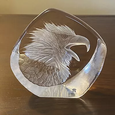 RARE Maleras Mats Jonasson Bald Eagle Head Paperweight Sculpture Signed Sticker • $99.99