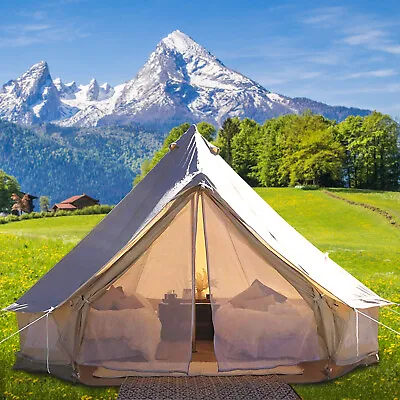 Canvas Cotton Bell Tent 4M Family Outdoor Camping Yurt Tent 4-Season Waterproof • £311.99