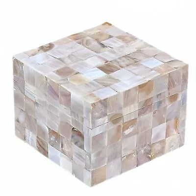 Handmade Natural Mother Of Pearl Inlay Decorative Jewelry & Storage Box Squar... • $49.78