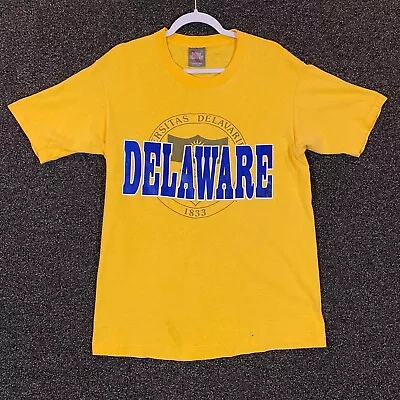 Vintage Delaware Shirt Mens Large Yellow Tee Short Sleeve 90's University *Read • $12.99