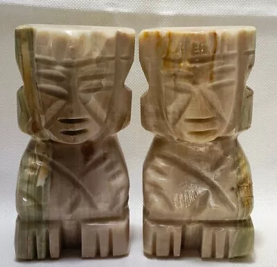 Mexican Mayan Aztec Tiki Marble Onyx Carved Stone Bookends Totem Pole Earthtones • $39.99