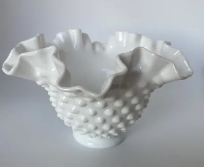 Vintage White Milk Glass Bowl With Ruffled Edges / Beaded Base / 6.5  Round • $9.99