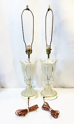 2 Vintage Imperlux Lead Crystal Cut Etched Table Lamps Czechoslovakia • $87.77