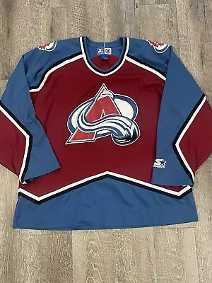 Vintage 90's Starter Colorado Avalanche NHL Hockey Jersey Maroon Blue Size XXL • $45