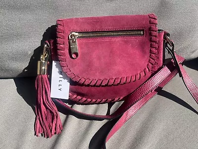 Milly Astor Suede Whipstitch Small Saddle Crossbody Bag Purse Merlot • $70