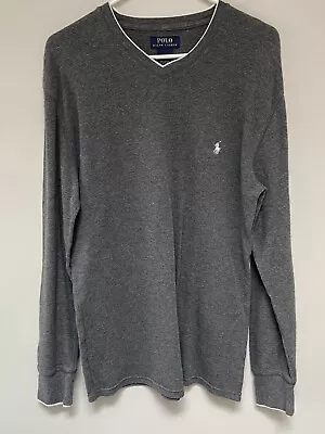 POLO RALPH LAUREN Mens Waffle Weave V Neck Gray Large Thermal • $19.95
