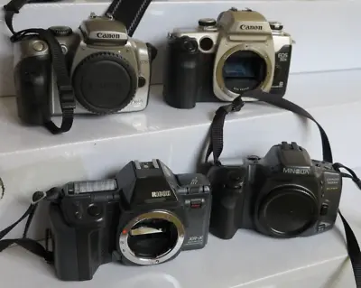 4 X Vintage SLR Film Cameras - Canon EOS 300D / 50E / Minolta 500si / Ricoh XR-X • £25