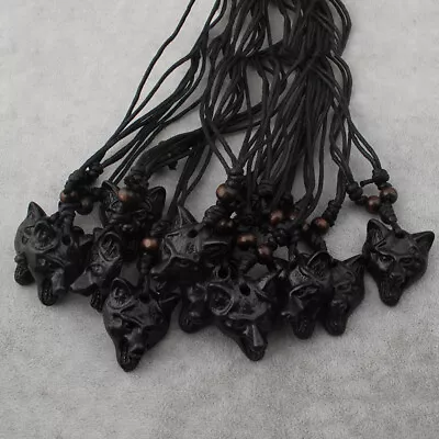 12PCS Adjustable Wax Cord Necklace Faux Yak Bone Wolf Head Pendant Jewelry • $11.99