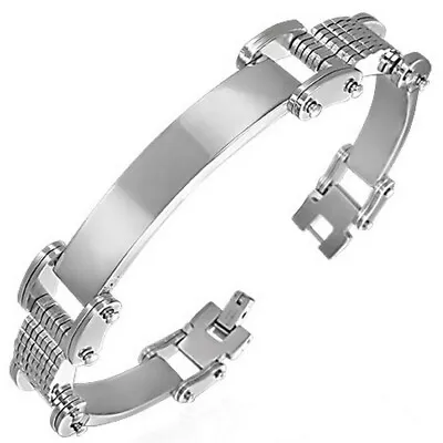 Stainless Steel Silver-Tone Name Tag ID Link Mens Bracelet • $19.99