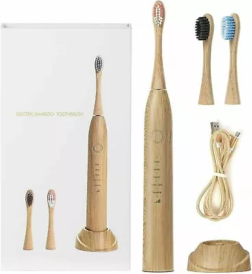 Electric Bamboo Toothbrush IPX7 2 Minute Timer Rechargeable W/3 Replaceable Head • $59.84