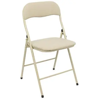 1x Beige Fabric Padded Metal Folding Chair Foldable Office Dining Chairs • £18