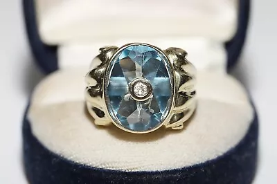 Vintage Original 14k Gold Natural Diamond And Aqua Marine Decorated Ring • $899