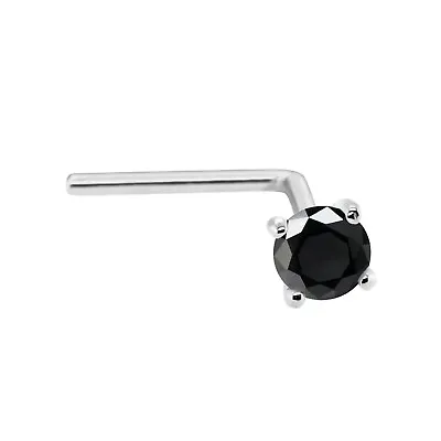 Solid 14kt Gold 22G L-Shape  Stud Black Diamond Gemstone L-Bend  Nose Ring Stud • $31