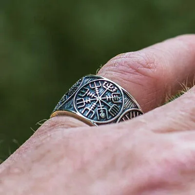 Fashion Men Norse Viking Axe Compass Vegvisir Ring Men Stainless Steel Size 8-13 • $3.34