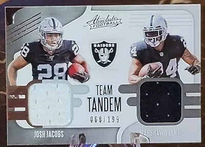 2019 Absolute Josh Jacobs/Marshawn Lynch 69/199 Dual Jersey Player Worn Patches! • $14.50