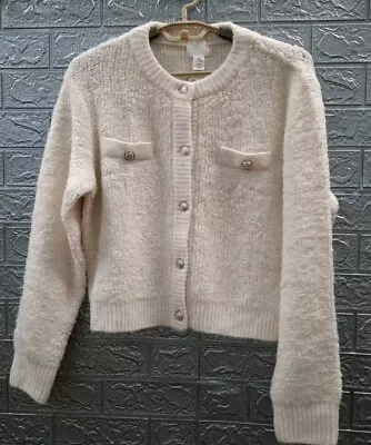 New H&M Boucle' 5 Button Cozy Cardigan Cream Size Large • $49.99