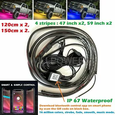 47 X2 + 59 X2 Clear Under Glow Tube Neon Light Bluetooth APP RGB LED Stripe HALS • $141.90