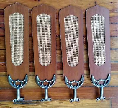 4 Vintage 1970's Wood & Cane Insert 52  Ceiling Fan Blades With Blade Brackets • $19.95