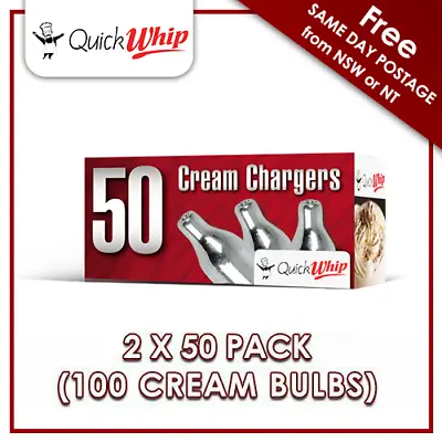 $46.50 • Buy QuickWhip 9g N20 Bulbs - 50 PACK X 2 (100 CREAM CHARGERS) Pure Nitrous Oxide