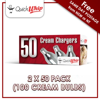 $46.50 • Buy QuickWhip 9g N20 Bulbs - 50 PACK X 2 (100 CREAM CHARGERS) Pure Nitrous Oxide