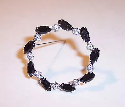 Marked B David Black Marquis & Clear Crystal Circle Eternity Pin Brooch 1 1/2  • $24