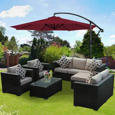 3M Hanging Banana Parasol Garden Patio Sun Shade Cantilever Umbrella Wine Red • £82.97