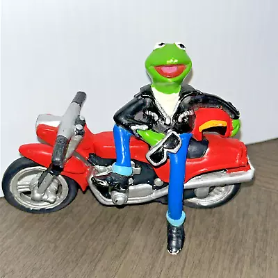 VTG 1990 The Muppets KERMIT THE FROG On Motorcycle PVC Figurine • $25