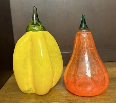 Salute! Italia Fruit Hand Blown Glass Orange Pear (6”) Yellow Pepper (7”) Italy • $45