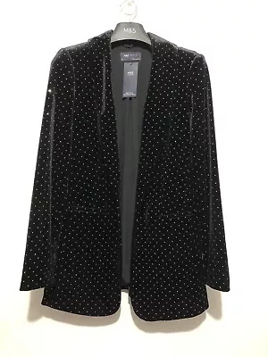 Marks & Spencer Relaxed Studded Velvet Jacket UK 10 Black Button Free • £44.99
