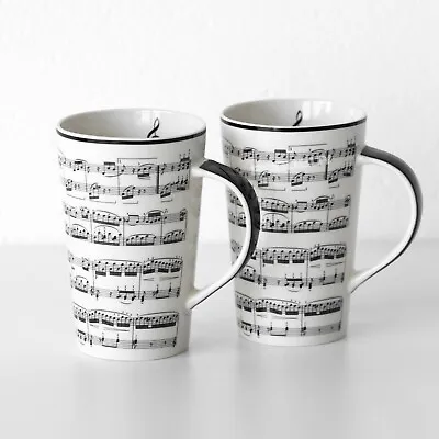 Set Of 2 Tall Music Notes Latte Mugs Black & White Hot Drinks Tea Coffee Cups  • £15