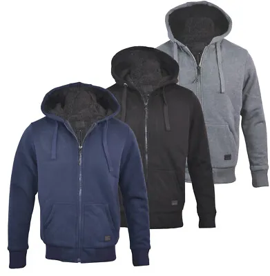 Mens Hooded Sherpa Fur Lined Padded Fleece Jacket Coat Plain Full Zip M-XXL • £23.99