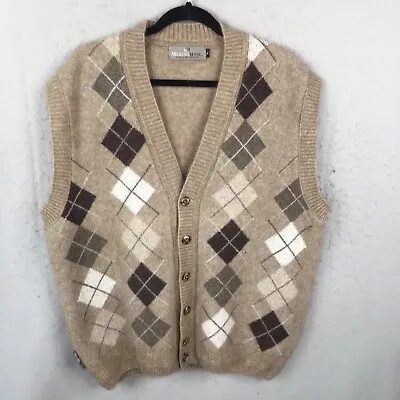 Merinomink Sweater Vest Mens XL Brown Argyle Merino Wool Possum New Zealand • $68.78